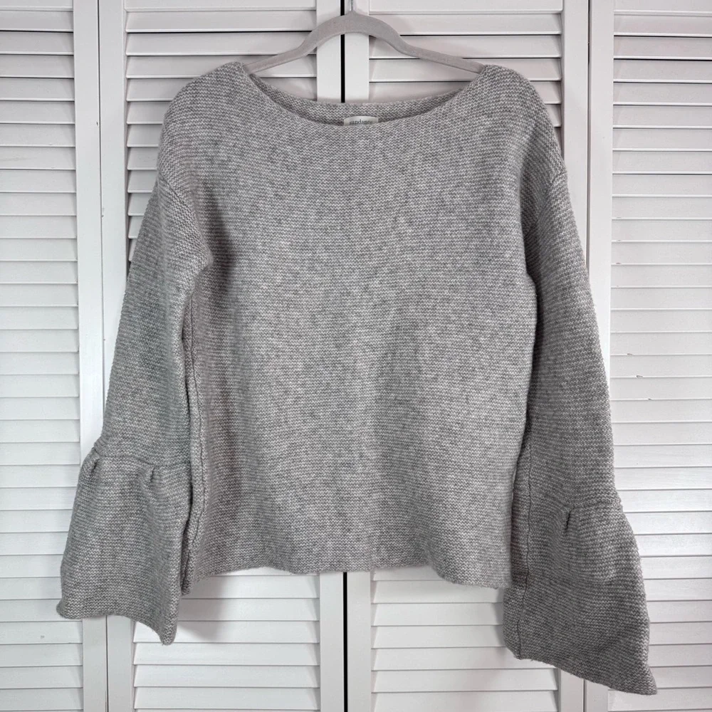 Sundance Wool Alpaca Blend Bell Sleeve Crew Neck Gray Sweater Size Medium